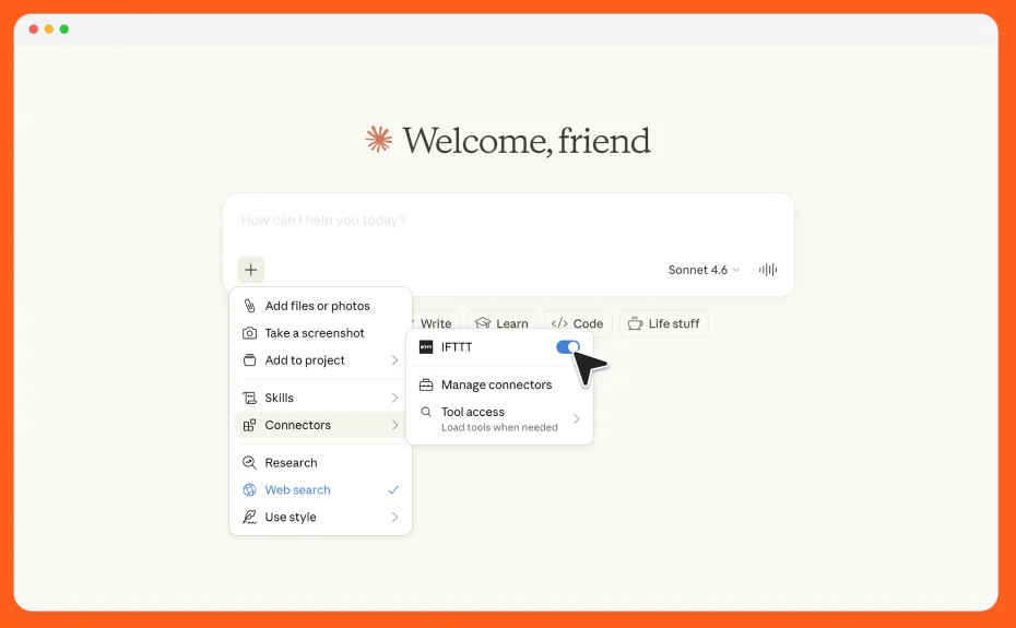 An AI assistant with the IFTTT MCP connector enabled