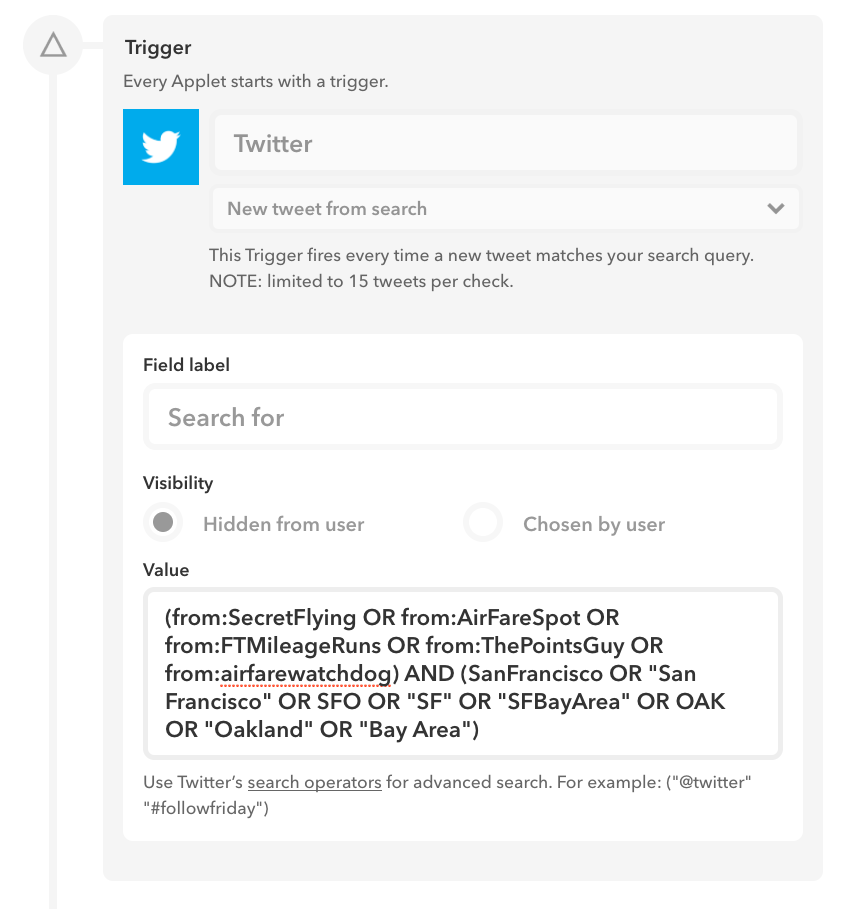 Template for creating an IFTTT Applet