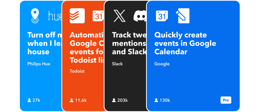 Applet cards showing active automations