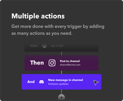 Multiple actions: Get more done with every trigger by adding as many actions as you need. icon